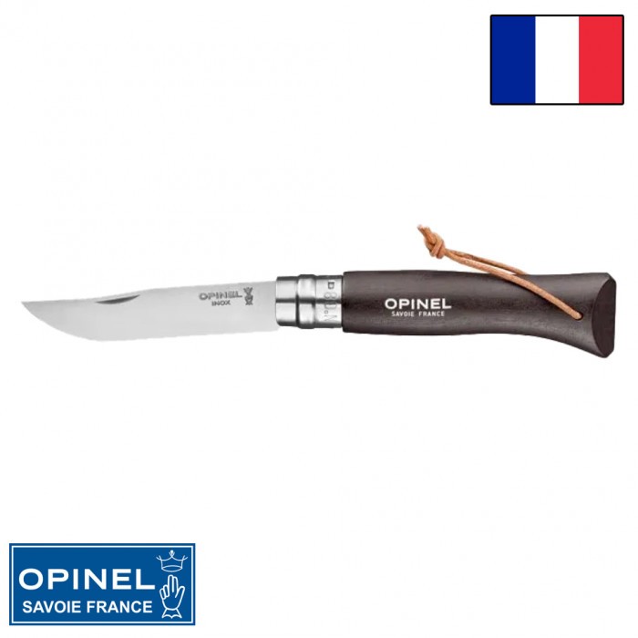 Складной нож Opinel Trekking №08 клинок 8,5см, граб, чёрный, темляк